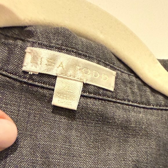 Lisa Todd Charcoal Button Down Shirt with Colorful Trim - Picture 2 of 6